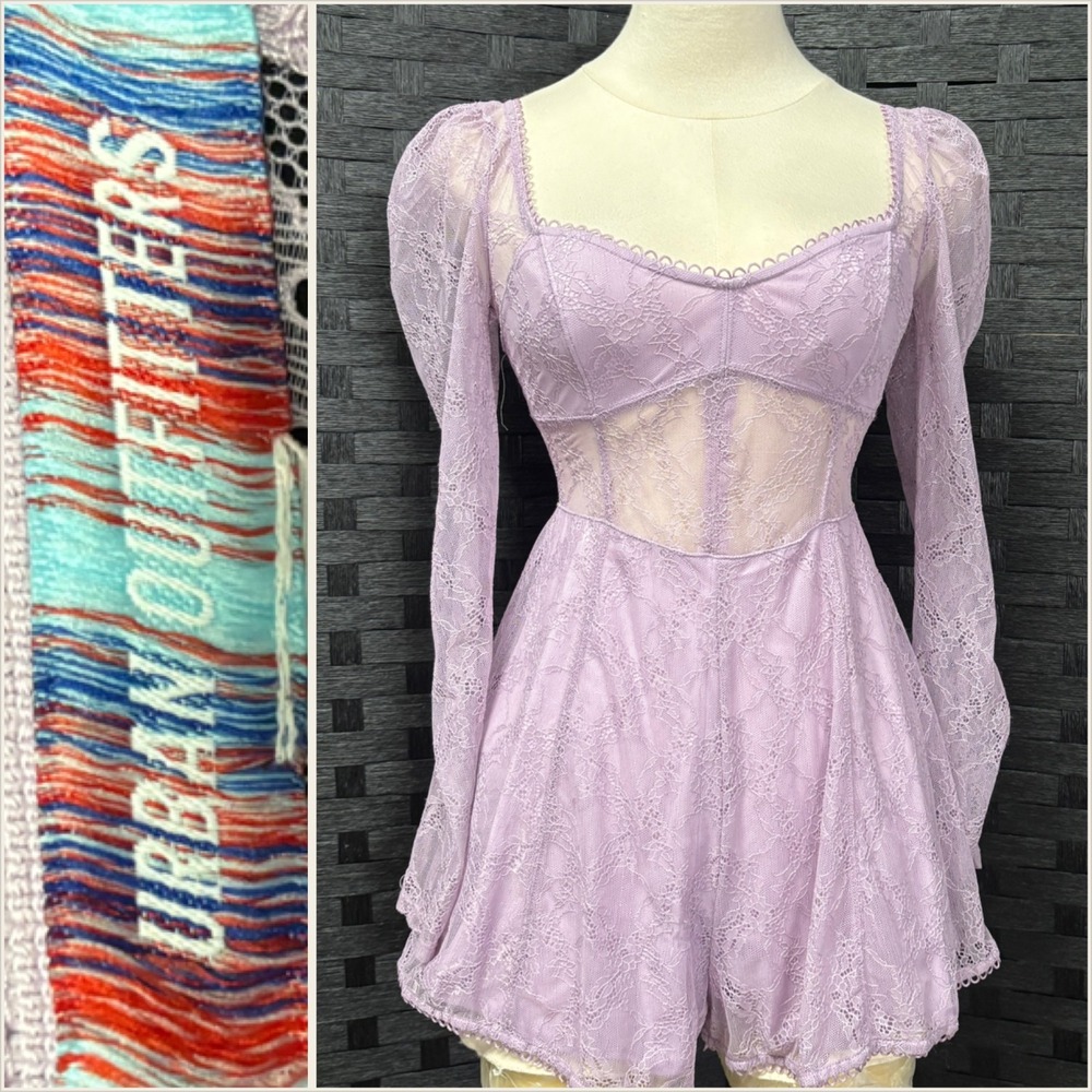 Urban Outfitters Small Leah Lace Long Sleeve Festival Cosplay Romper‎ In Lilac